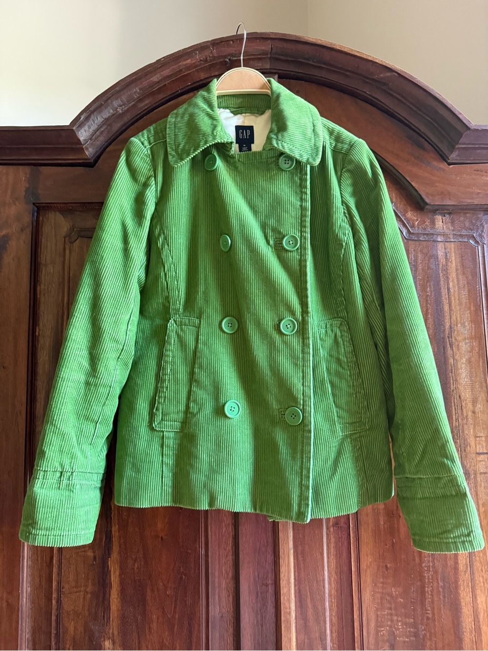 Vintage GAP Bright Green Double-Breasted Corduroy Pea Coat